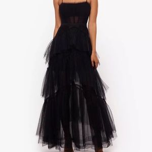 Betsy & Adam Mesh Corset Ball Gown in Black Size 8